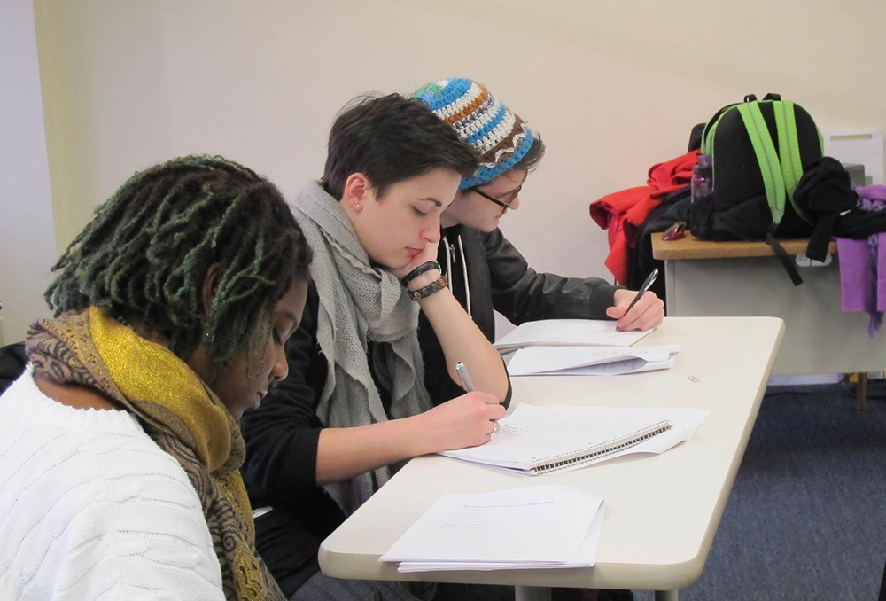 Pictured are Point Park creative writing majors at a master class on campus.